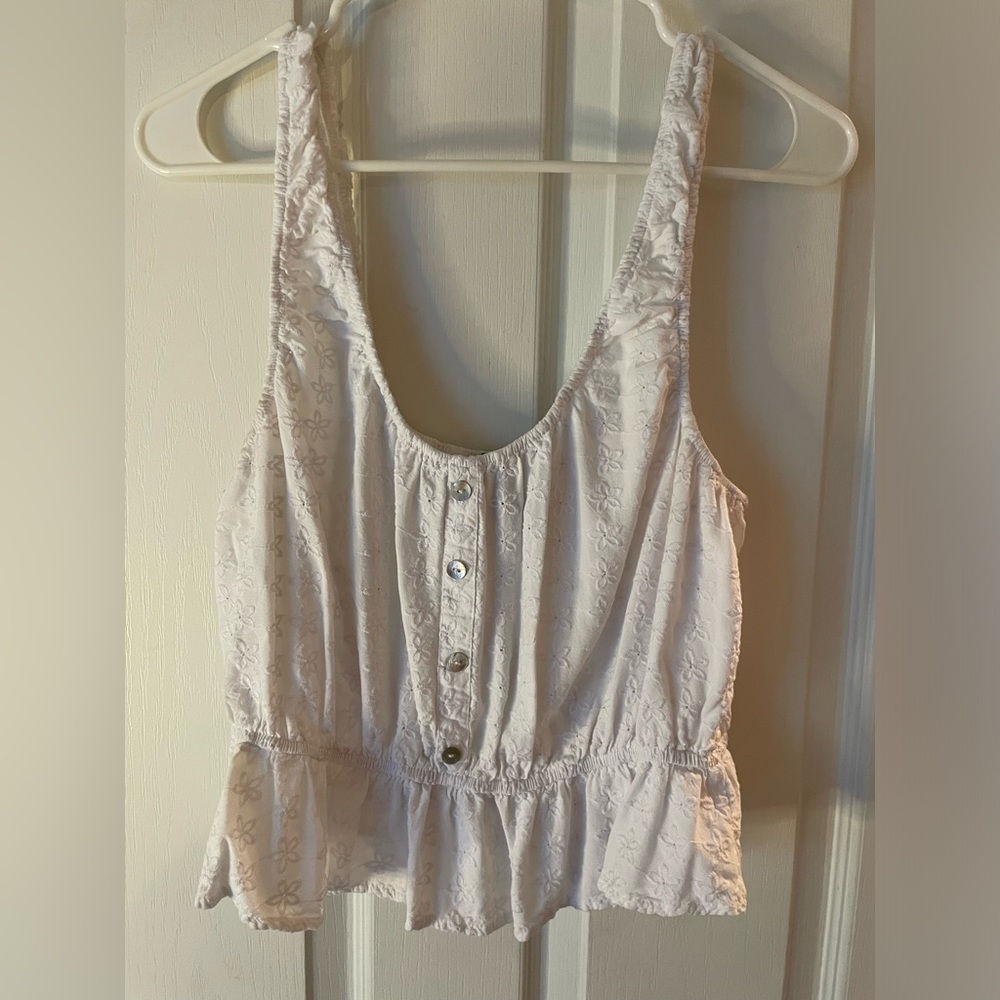 White lacy flaired crop top with flower design